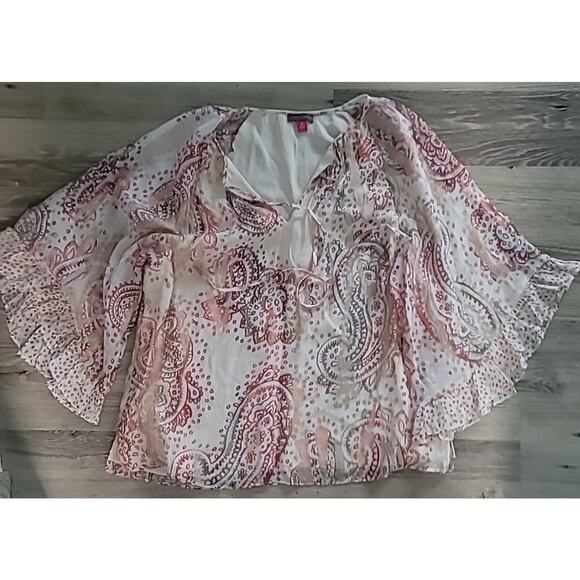 Vince Camuto Womens Blouse Paisley NWT M Ivory Peach Warm Tones Fall Flowy - Picture 1 of 10